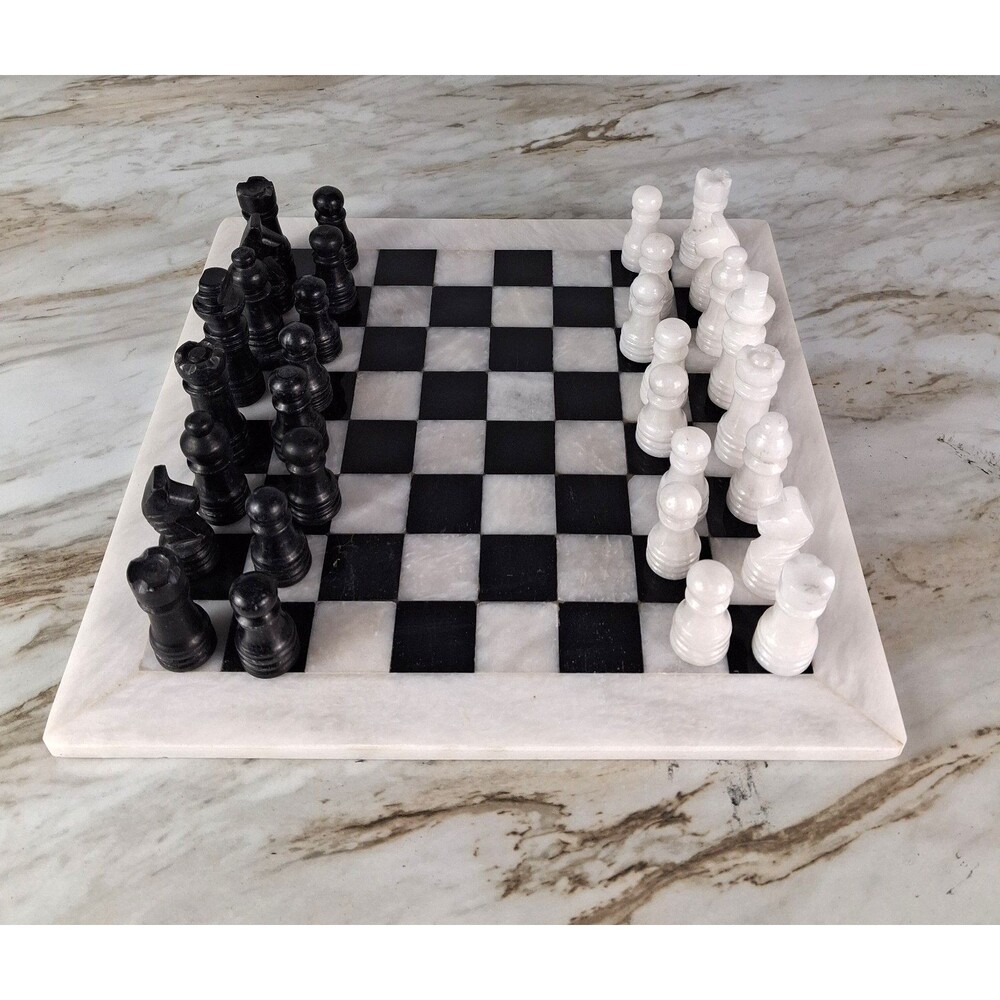 12" Marble Chess set, foam storage box, black & white handmade Birthday Gift
